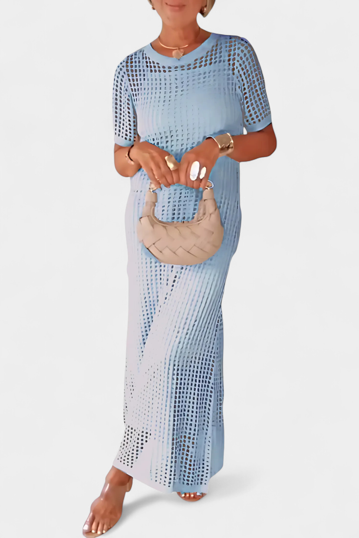 Balbina Vestido de Dos Piezas con Cuello Barco y Detalles Huecos