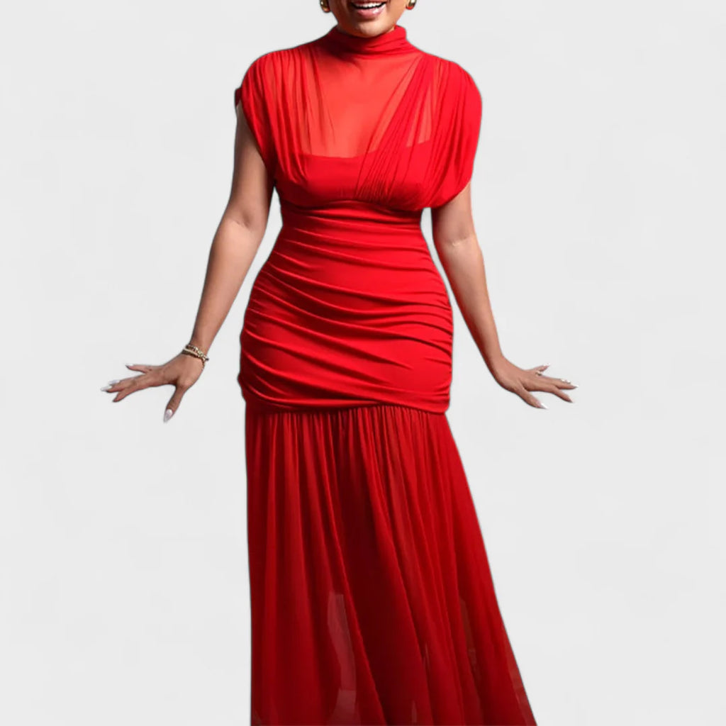 Noelia Vestido Bodycon de Malla Plisada Marrón