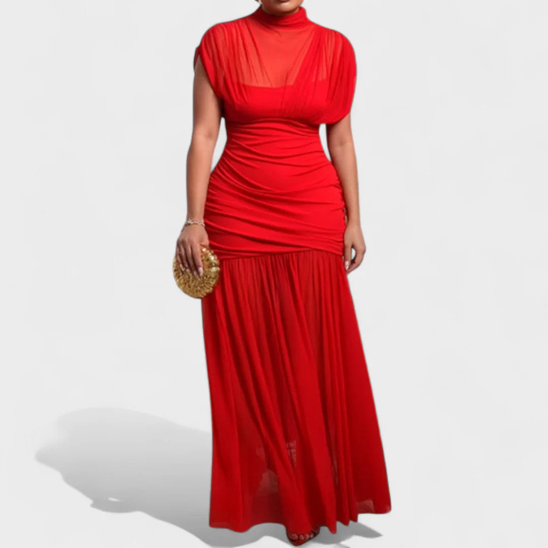 Noelia Vestido Bodycon de Malla Plisada Marrón