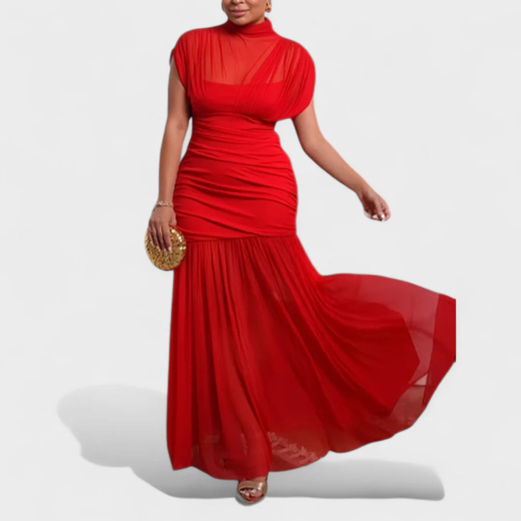 Noelia Vestido Bodycon de Malla Plisada Marrón