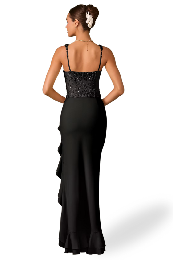 Cindy Vestido Corsé de Satén con Volantes