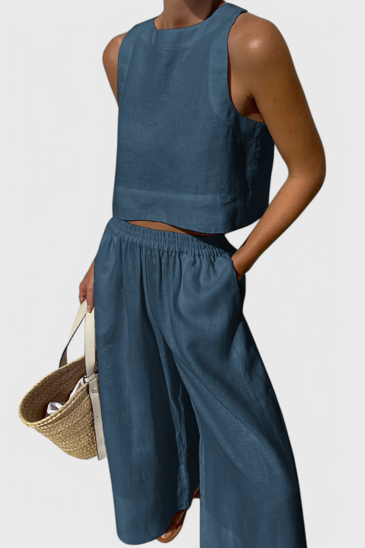 Avelina Conjunto Minimalista en Algodón y Lino Ligero