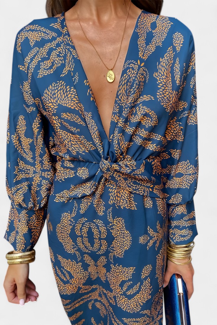 Elara Vestido Maxi con Escote en V y Nudo Frontal