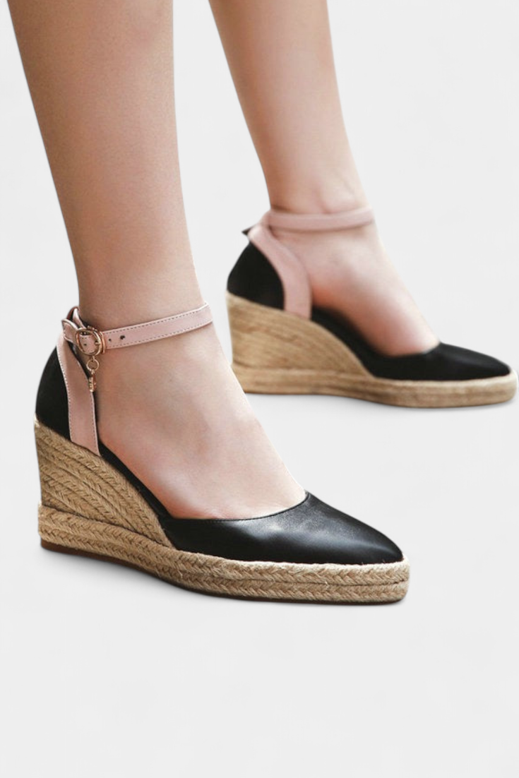 Dominga Sandalias de Cuña Estilo Espadrille con Tiras de Yute al Tobillo