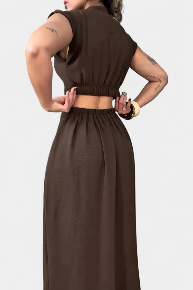 Griselda Vestido Midi con Botones y Cintura Abierta