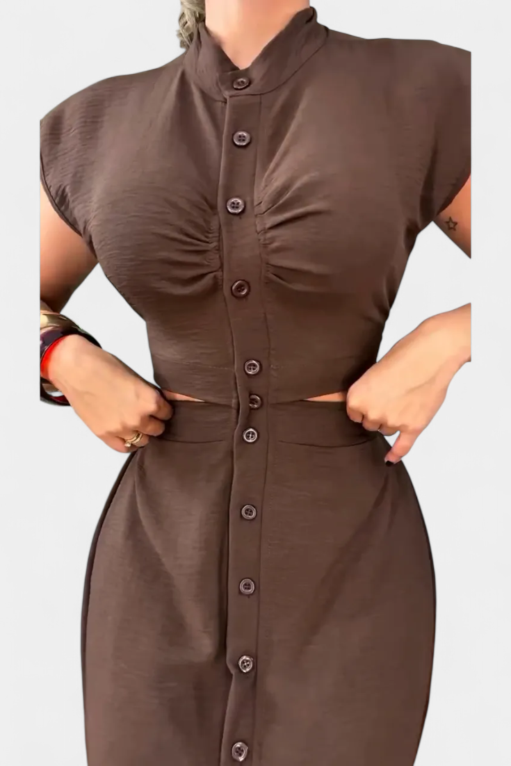 Griselda Vestido Midi con Botones y Cintura Abierta