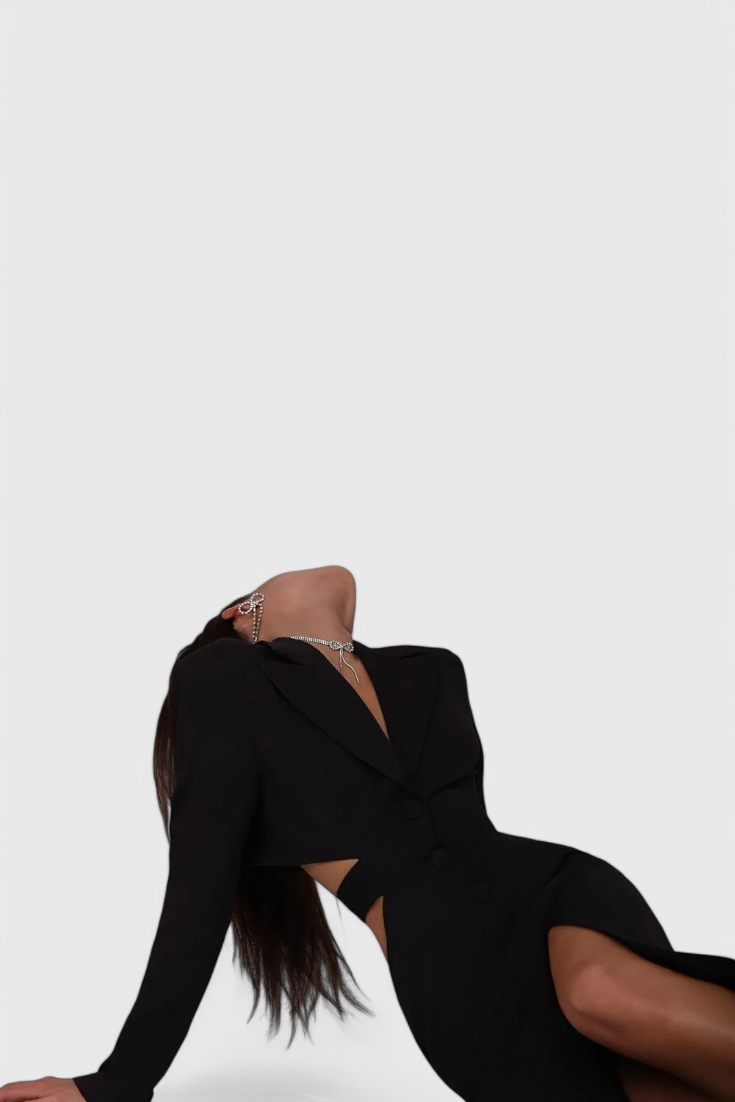 Bernice Vestido Blazer Midi con Corte y Espalda Descubierta