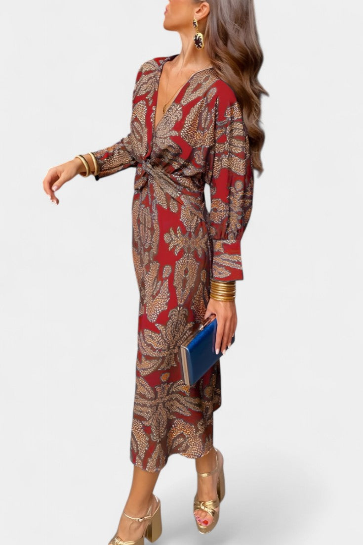 Elara Vestido Maxi con Escote en V y Nudo Frontal