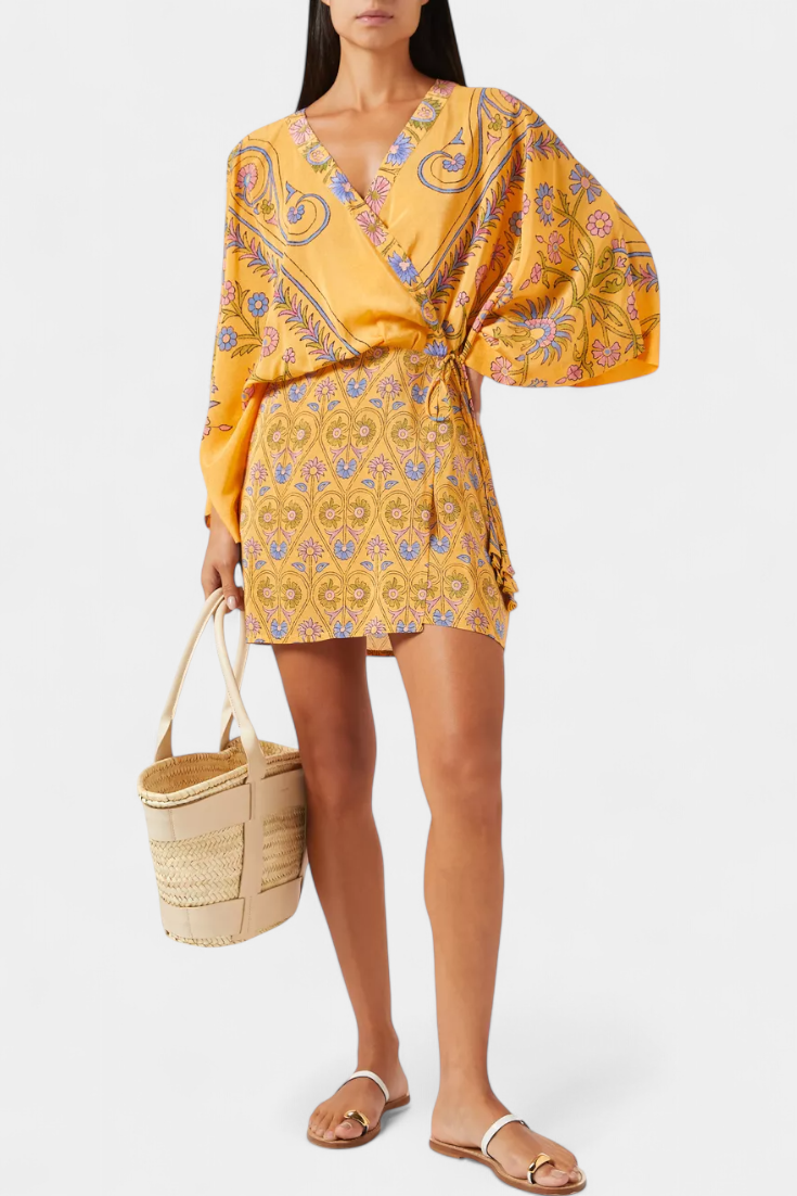 Candela Vestido Boho con Estampado Floral y Escote en V Cruzado