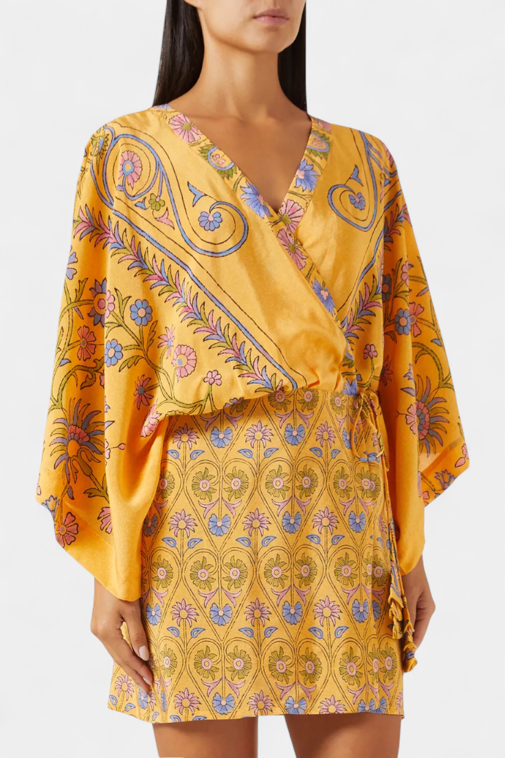 Candela Vestido Boho con Estampado Floral y Escote en V Cruzado