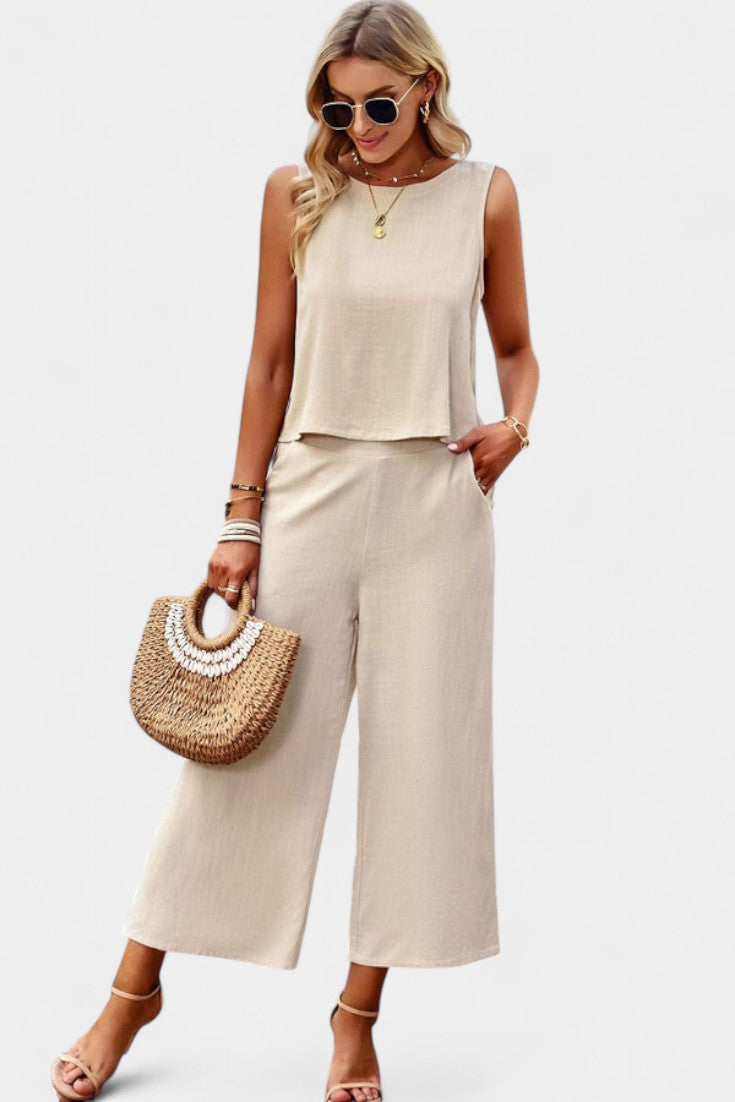 Lavinia Conjunto Boho de Top y Shorts en Lino y Algodón