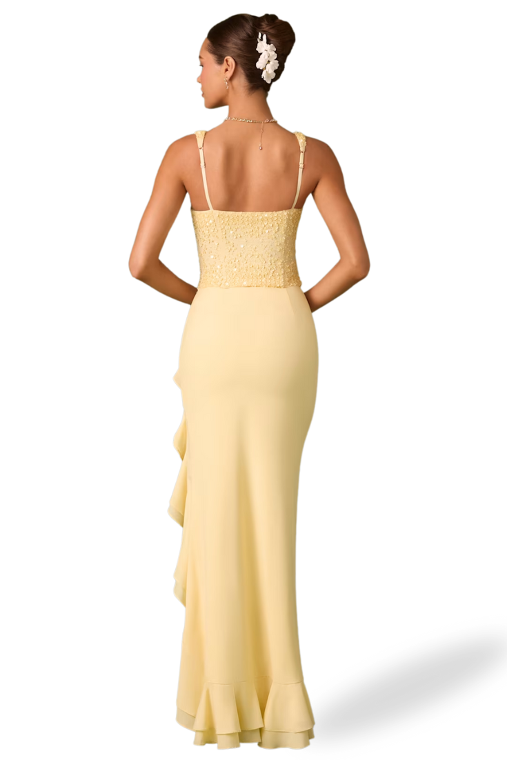 Cindy Vestido Corsé de Satén con Volantes