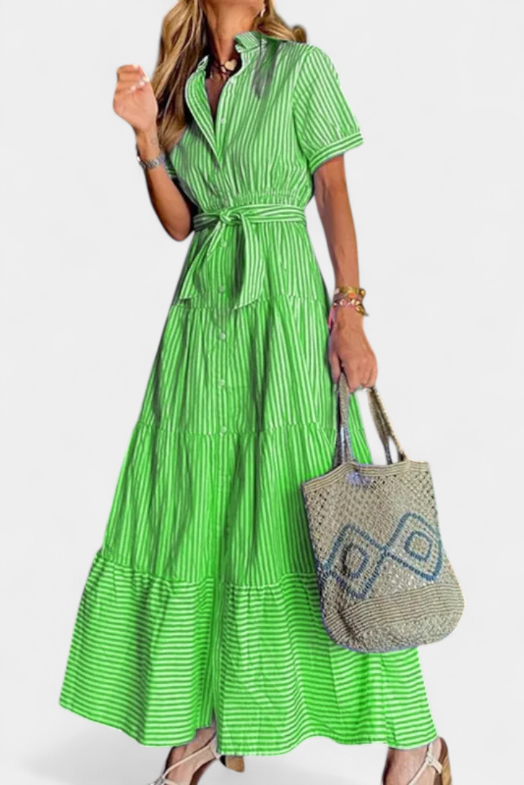 Maya Vestido Camisero Largo de Rayas con Cinturón