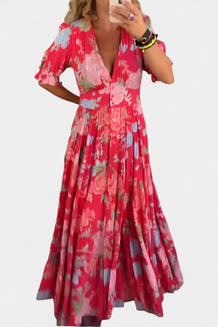 Lina Vestido Floral con Escote en V