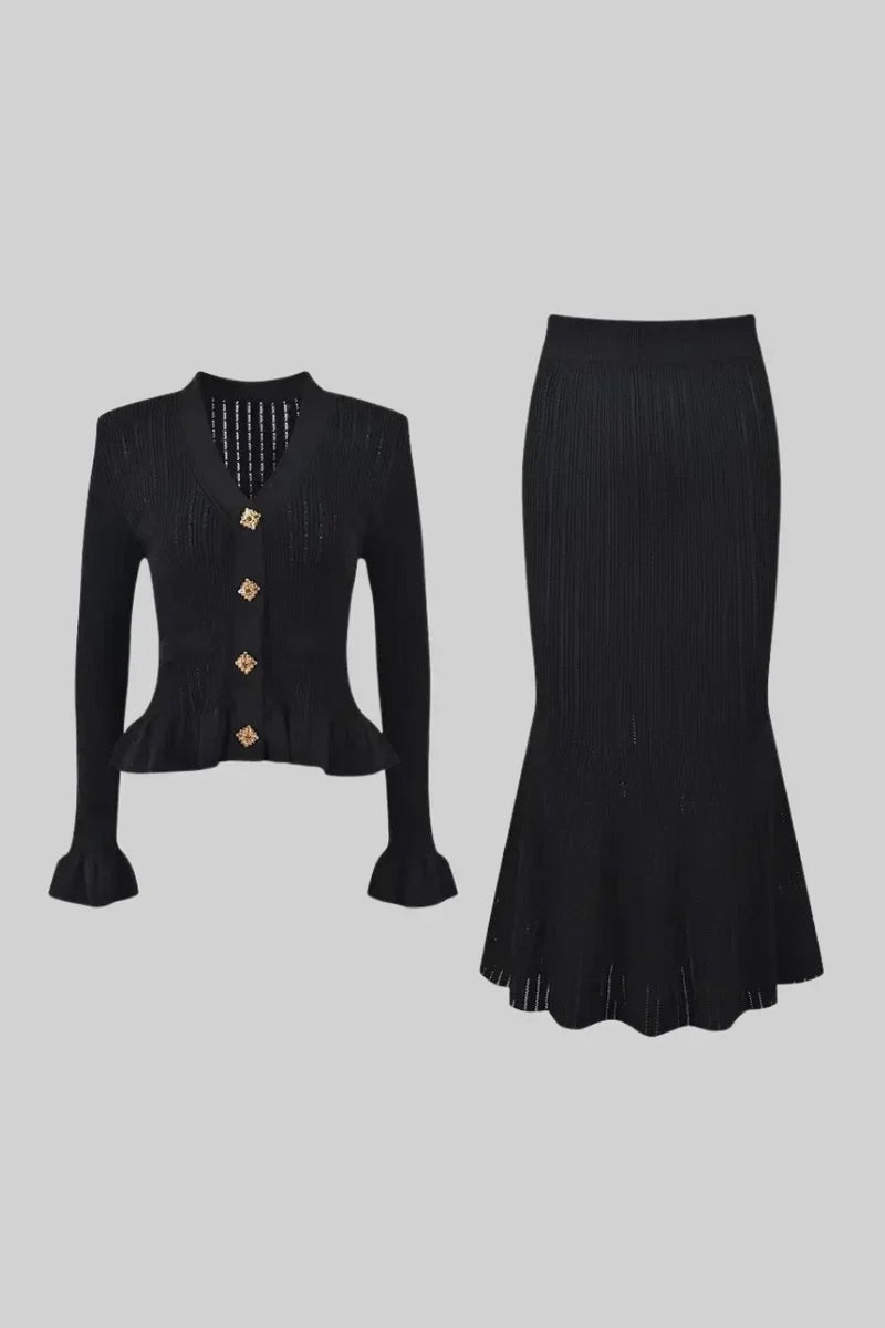 Prudence Conjunto de Vestido Midi de Punto Refinado y Top con Botones