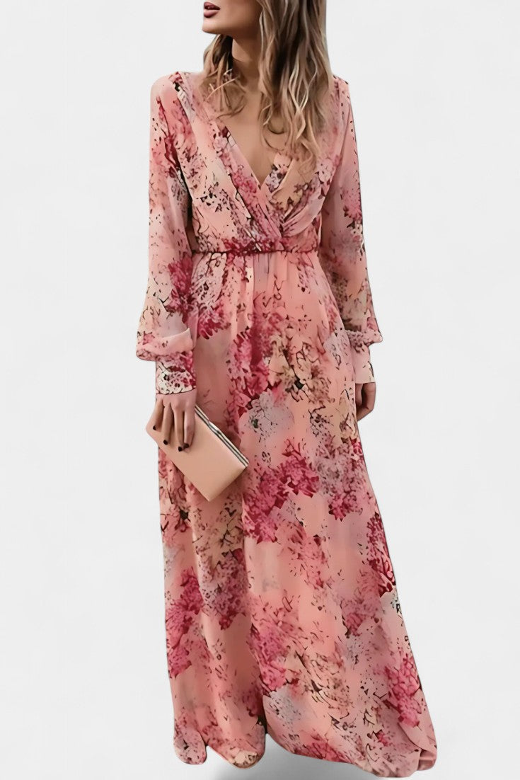 Amaliya Vestido Maxi Boho Floral con Mangas Largas y Cintura Definida