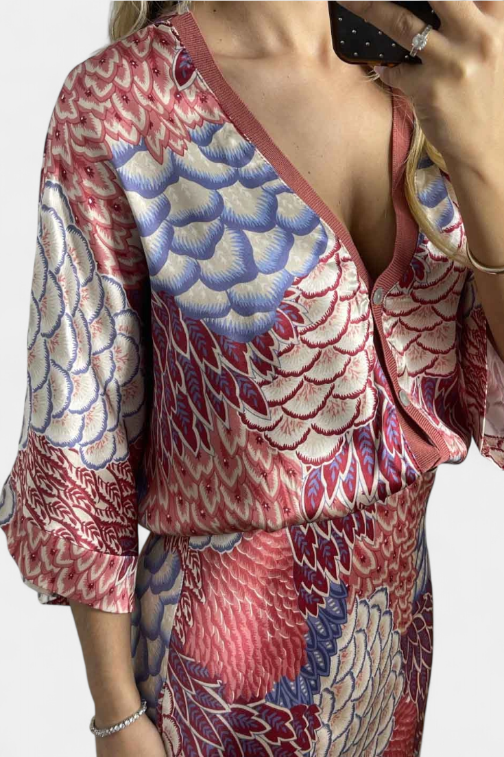 Shae Conjunto Suave de Blusa y Falda de Cola de Pez Floral