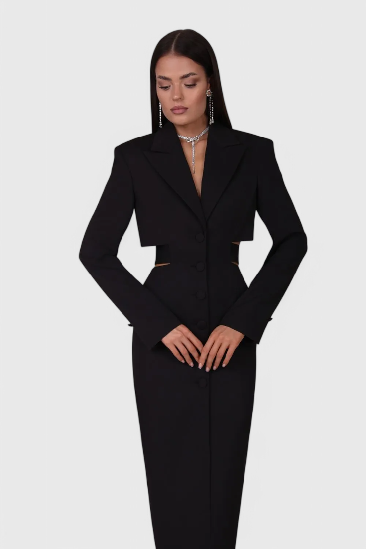 Bernice Vestido Blazer Midi con Corte y Espalda Descubierta