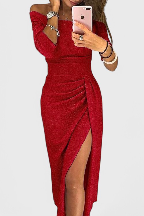 Alexa Vestido Maxi con Hombros Descubiertos y Abertura Sutil