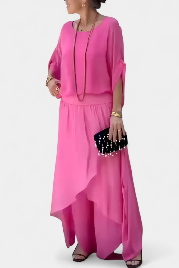 Maravilla Conjunto Fluido de Dos Piezas con Top Holgado y Falda Asimétrica