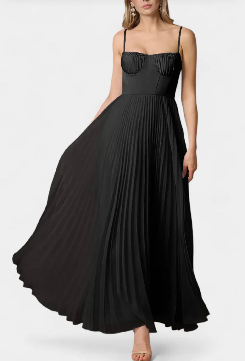 Ottilie Vestido de Chiffon Plisado con Corsé Esculpido y Escote Corazón