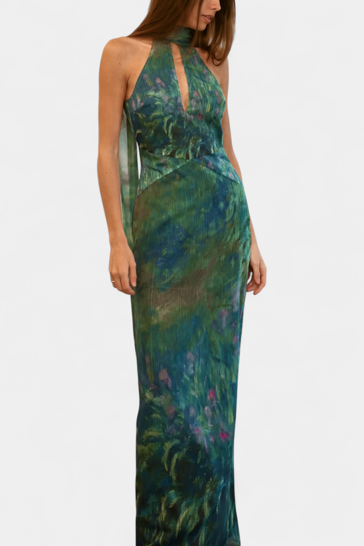 Moana Vestido en Chiffon con Estampado Inspirado en Monet