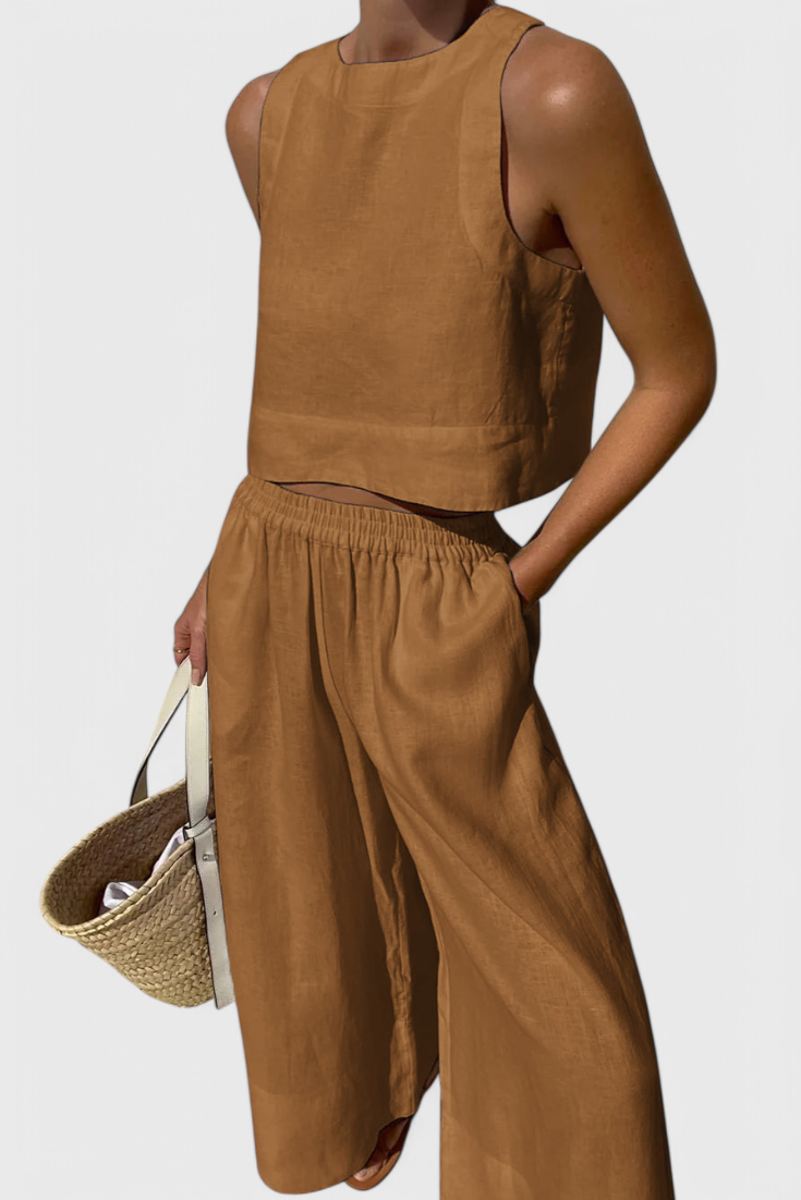 Avelina Conjunto Minimalista en Algodón y Lino Ligero