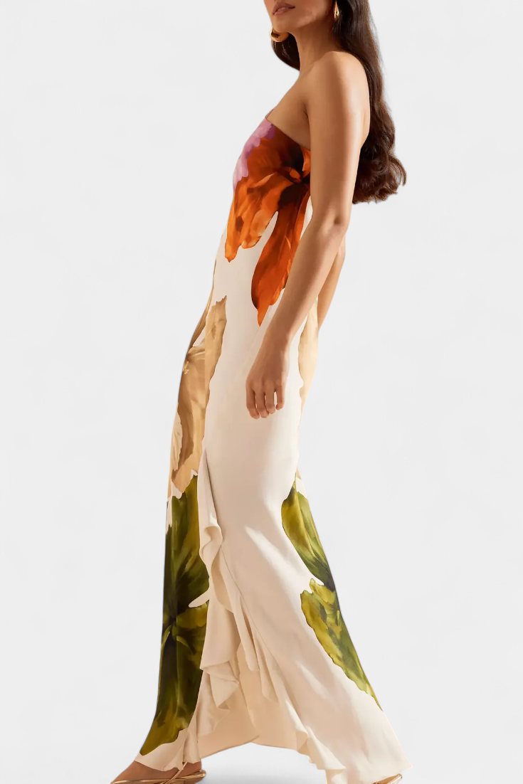 Almudena Vestido Elegante con Patchwork y Cuello Asimétrico