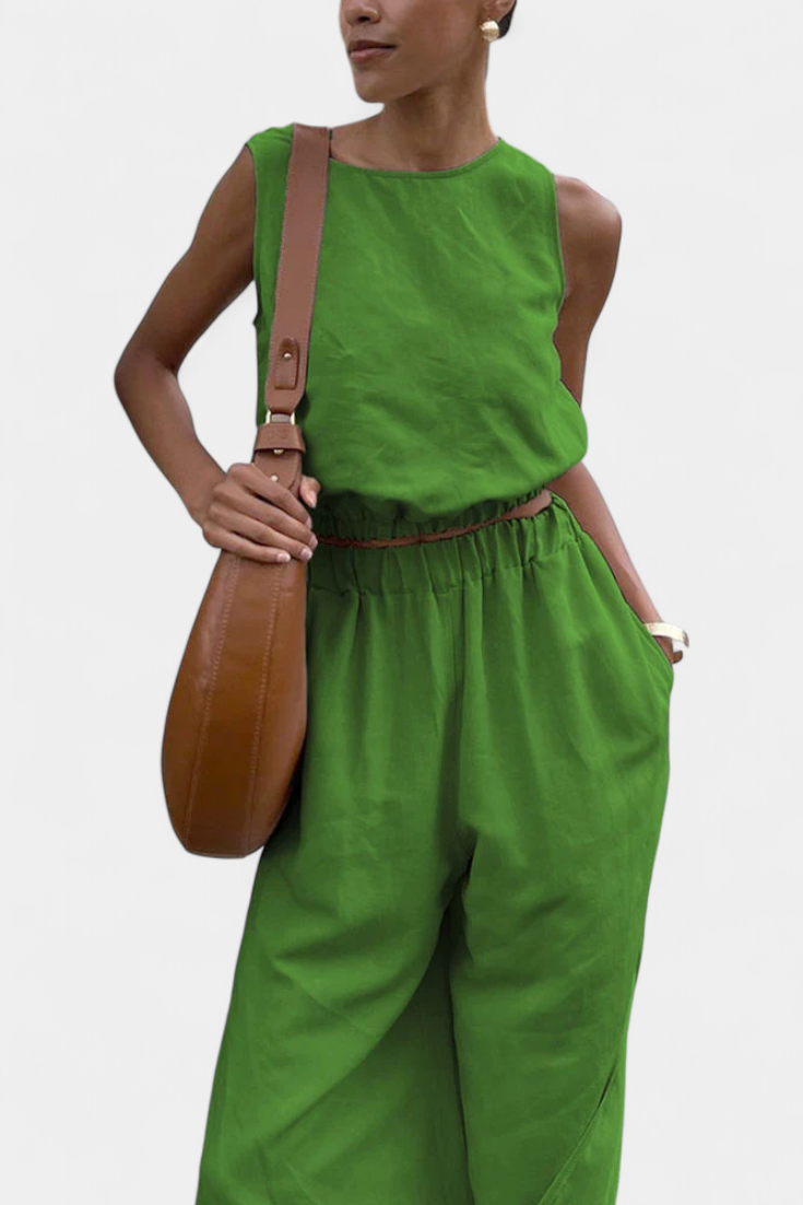 Portia Conjunto de Algodón y Lino con Abertura Lateral