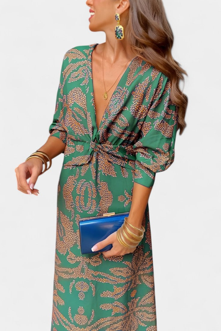 Elara Vestido Maxi con Escote en V y Nudo Frontal