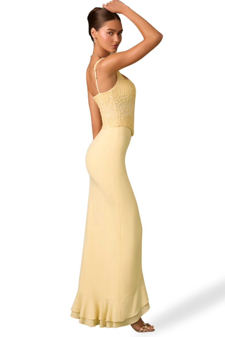 Cindy Vestido Corsé de Satén con Volantes