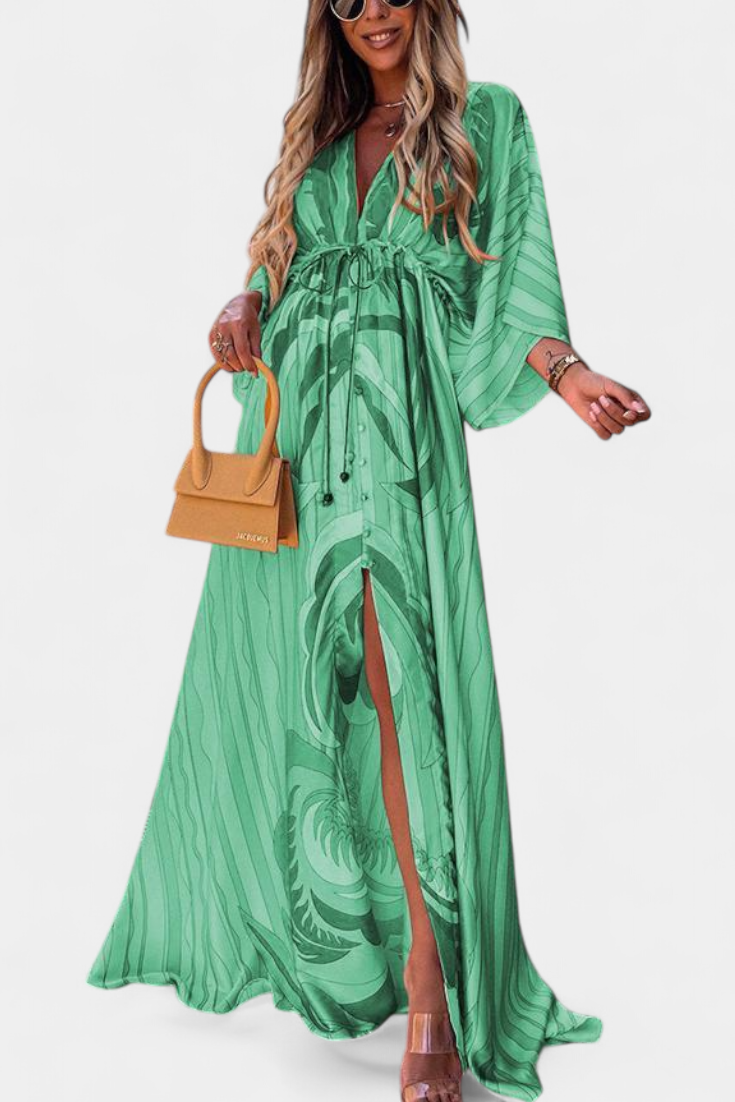 Joelle Vestido Maxi Arcoíris con Escote en V y Manga Murciélago