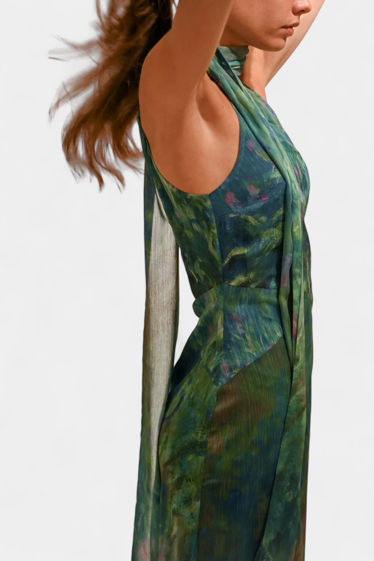 Moana Vestido en Chiffon con Estampado Inspirado en Monet