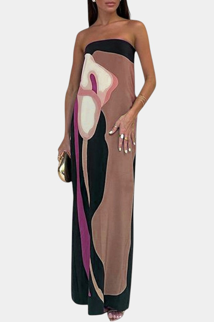 Laura Vestido Sin Tirantes con Estampado Floral