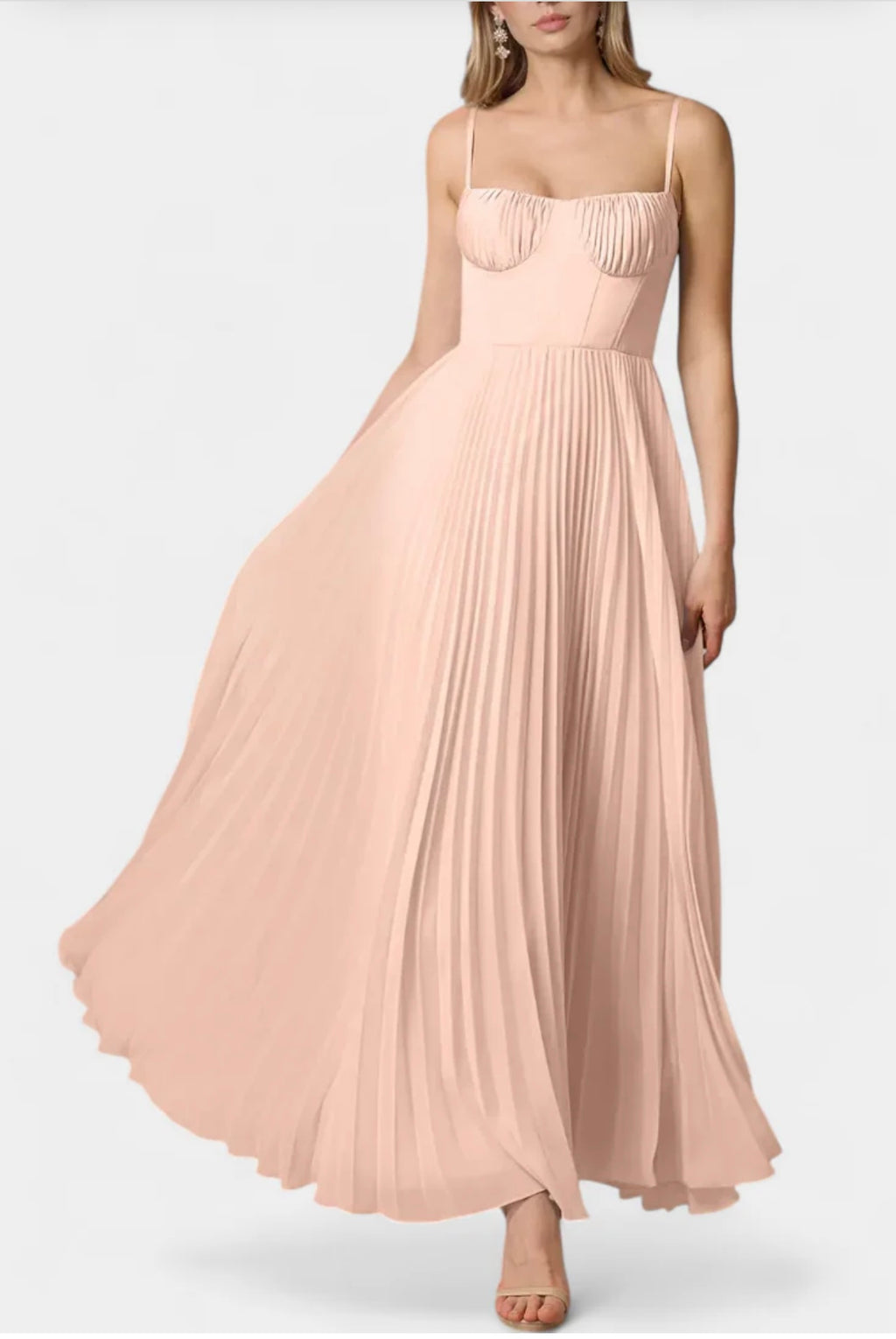 Ottilie Vestido de Chiffon Plisado con Corsé Esculpido y Escote Corazón