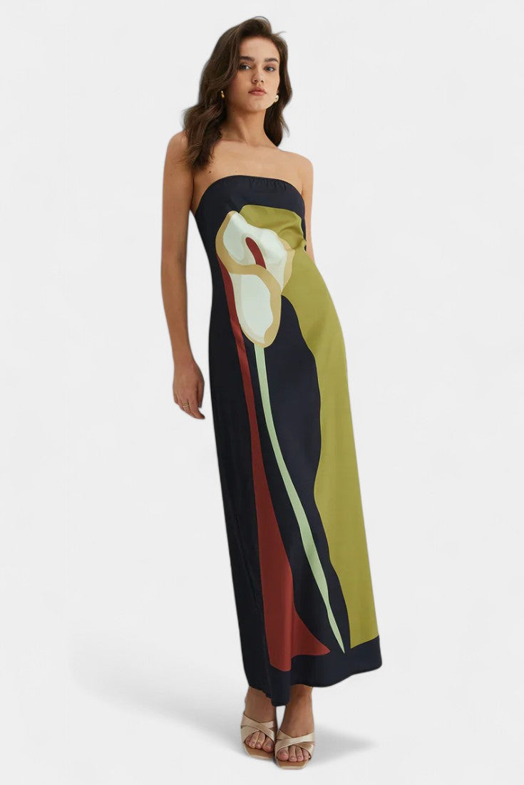 Laura Vestido Sin Tirantes con Estampado Floral