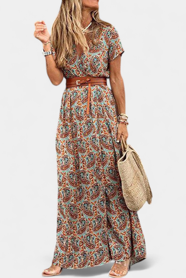 Anfisa Vestido Boho de Verano con Cinturón y Escote en V