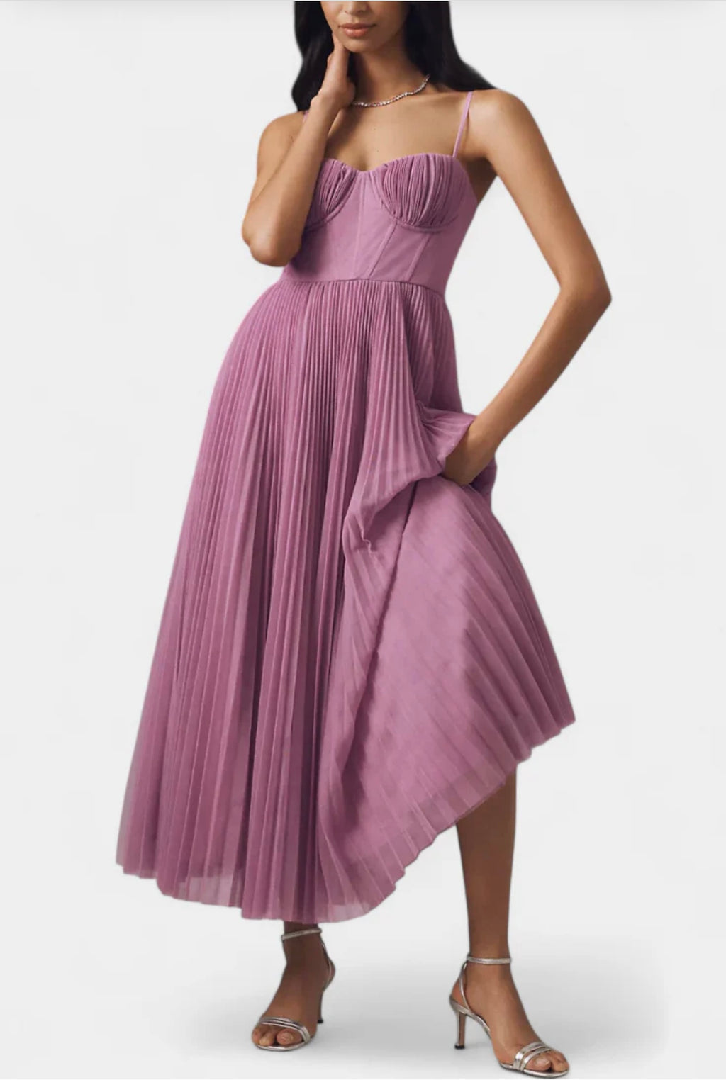 Ottilie Vestido de Chiffon Plisado con Corsé Esculpido y Escote Corazón