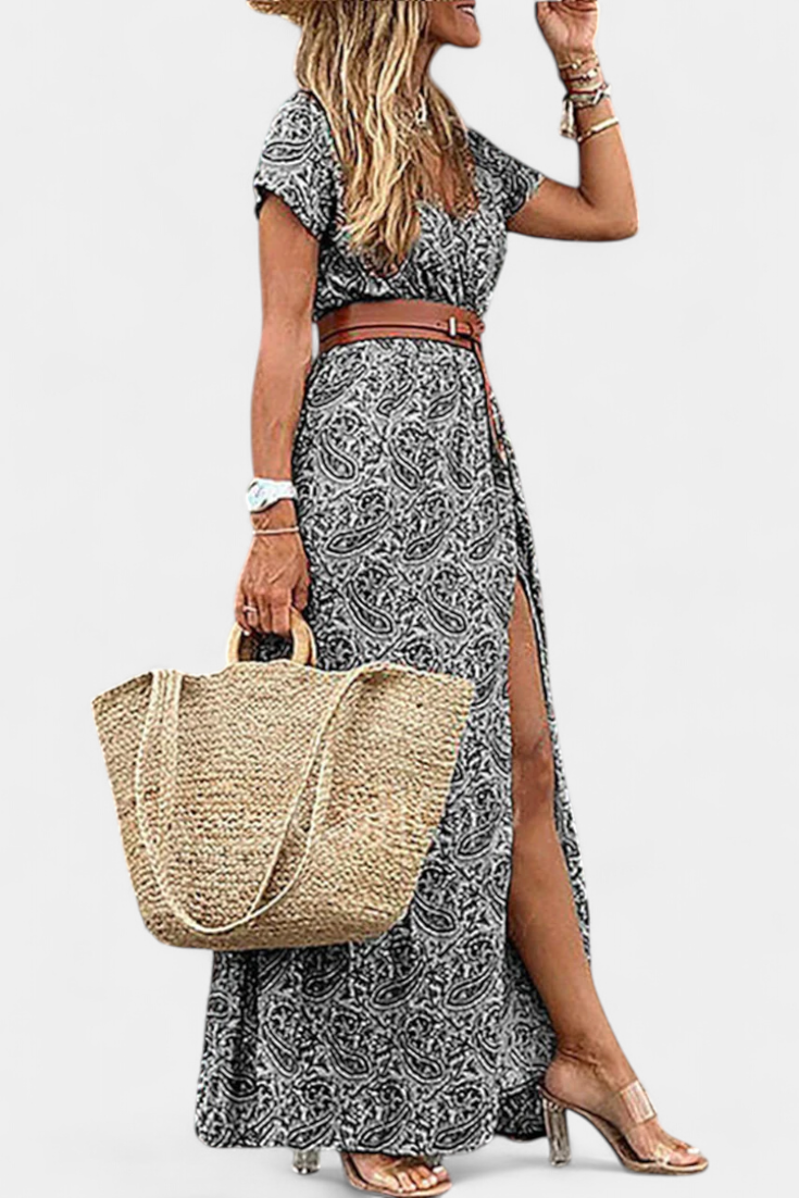 Anfisa Vestido Boho de Verano con Cinturón y Escote en V