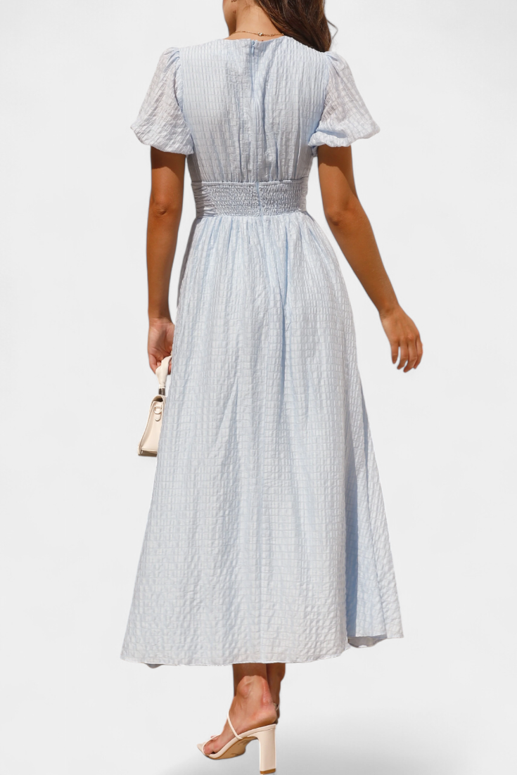 Mélia Vestido Maxi con Escote en V y Mangas Abullonadas