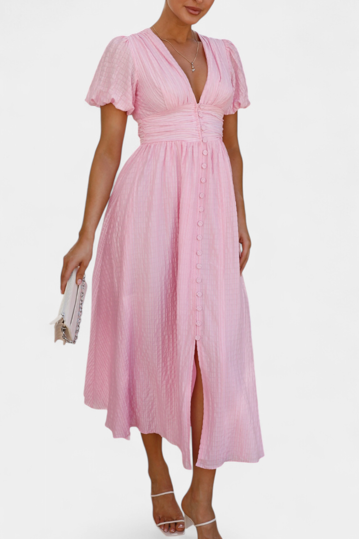 Mélia Vestido Maxi con Escote en V y Mangas Abullonadas