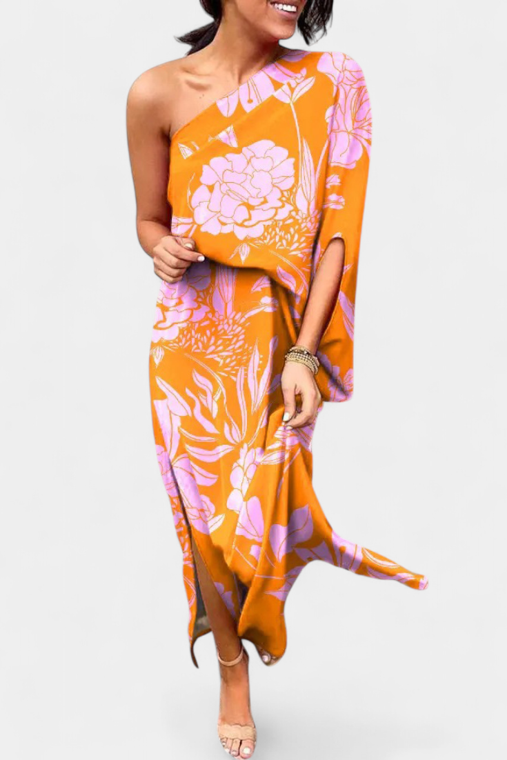 Carlena Vestido de Un Hombro con Estampado Romántico