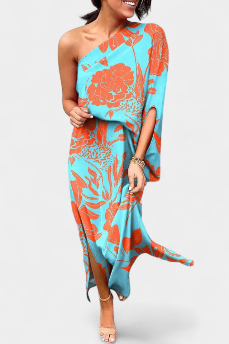 Carlena Vestido de Un Hombro con Estampado Romántico