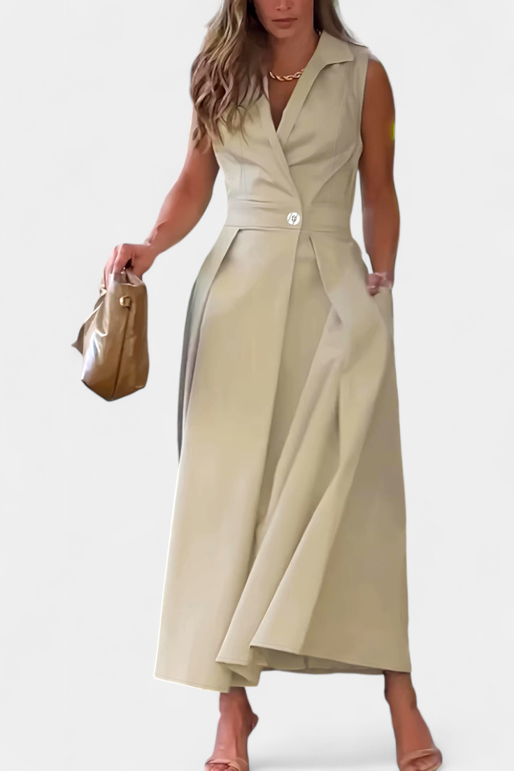 Beverly Vestido Blazer Sin Mangas con Corte A y Botones