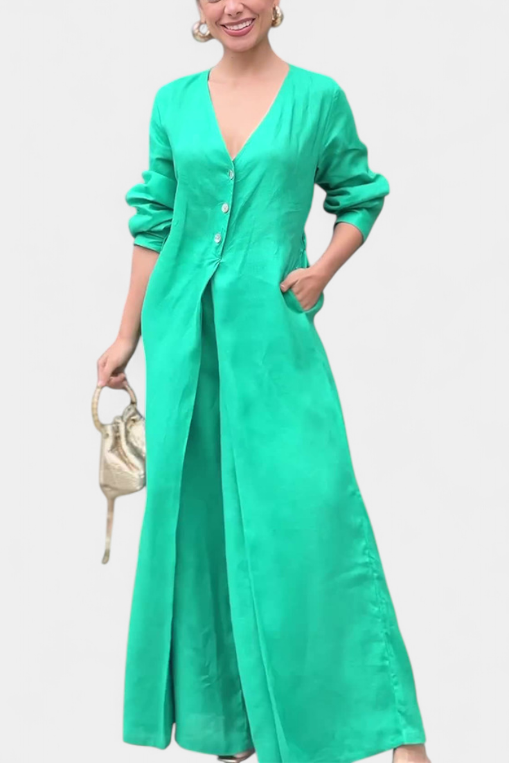 Whitney Mono Largo con Escote en V y Abertura Frontal