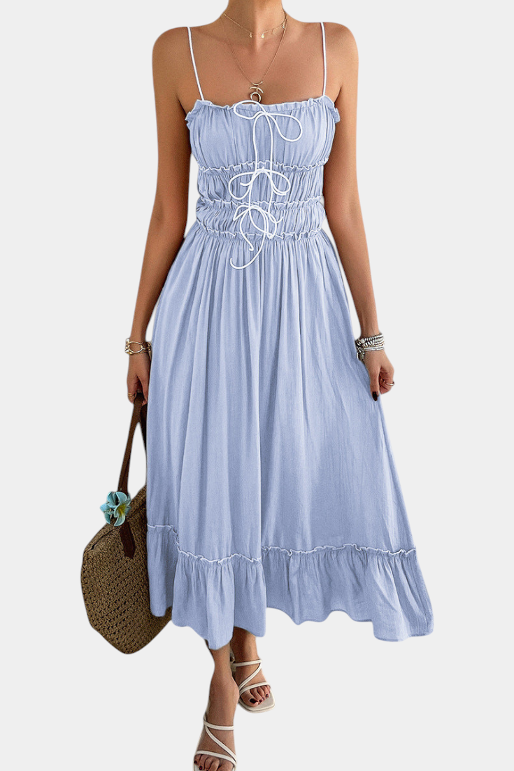 Luz Vestido A-Line Strappy con dobladillo rizado