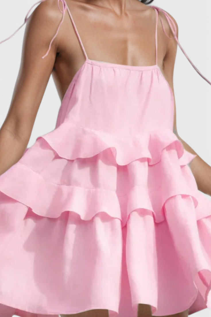 Vianey Vestido Mini de Algodón y Lino Sin Espalda