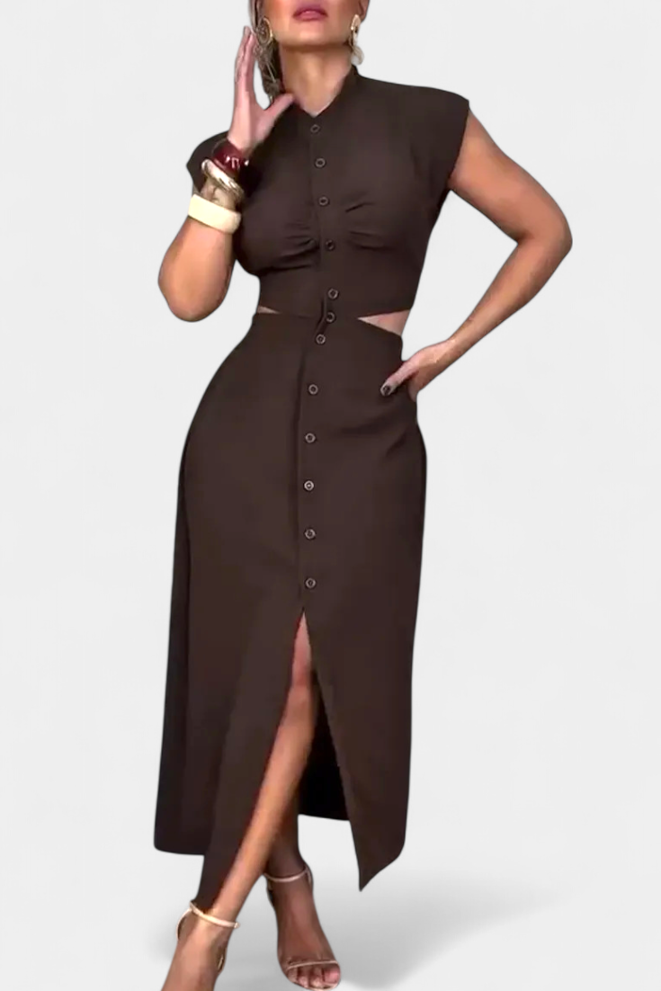 Griselda Vestido Midi con Botones y Cintura Abierta