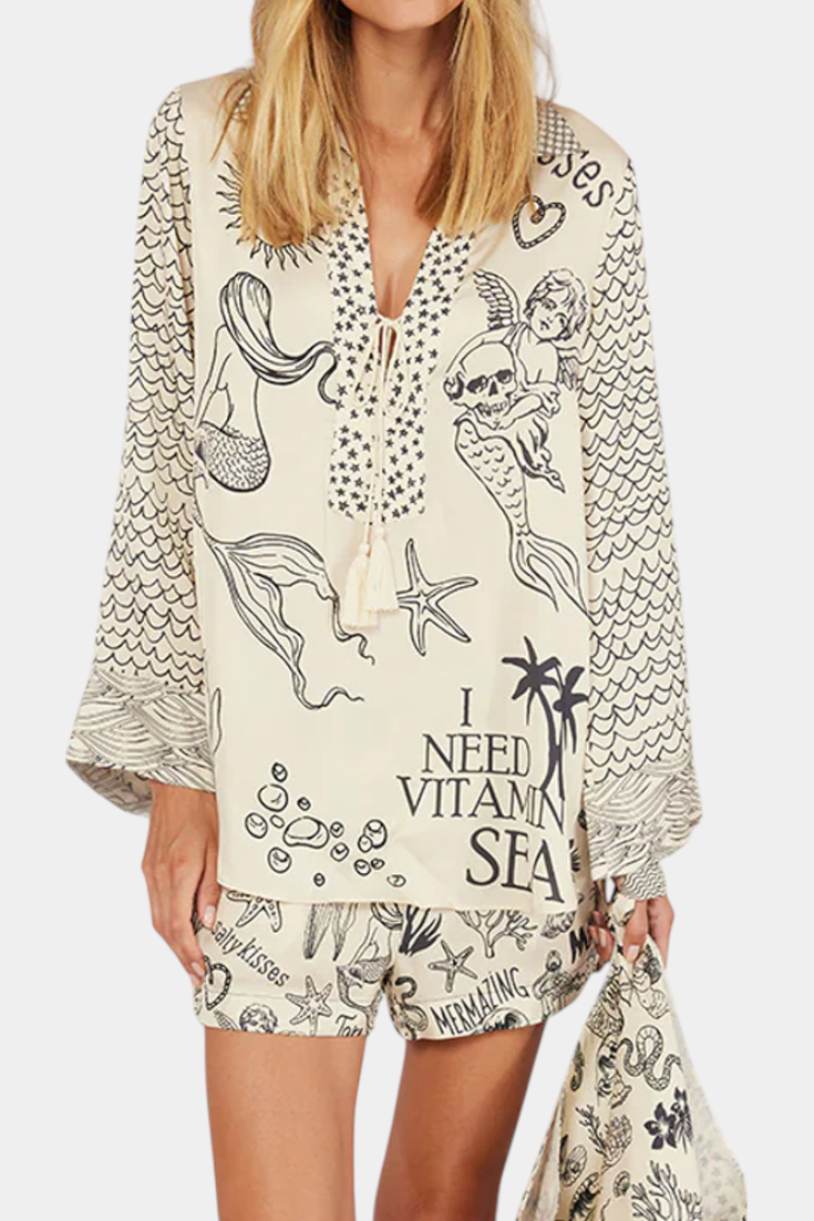 Amalia Conjunto Camisero Estampado con Short Elástico