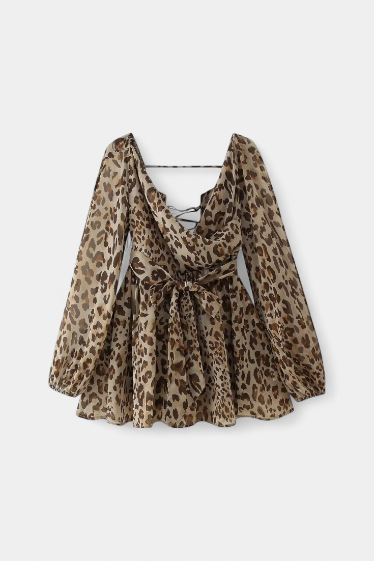 Skylar Vestido Mini con Escote en V y Mangas Ligeras